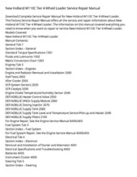 New Holland W110C Tier 4 Wheel Loader Service Repair Manual preview
