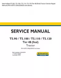 New Holland T5.90 / T5.100 / T5.110 / T5.120 Tier 4B (final) Tractor Service Repair Manual (PIN HLRT5120AJLE00620 and above) preview