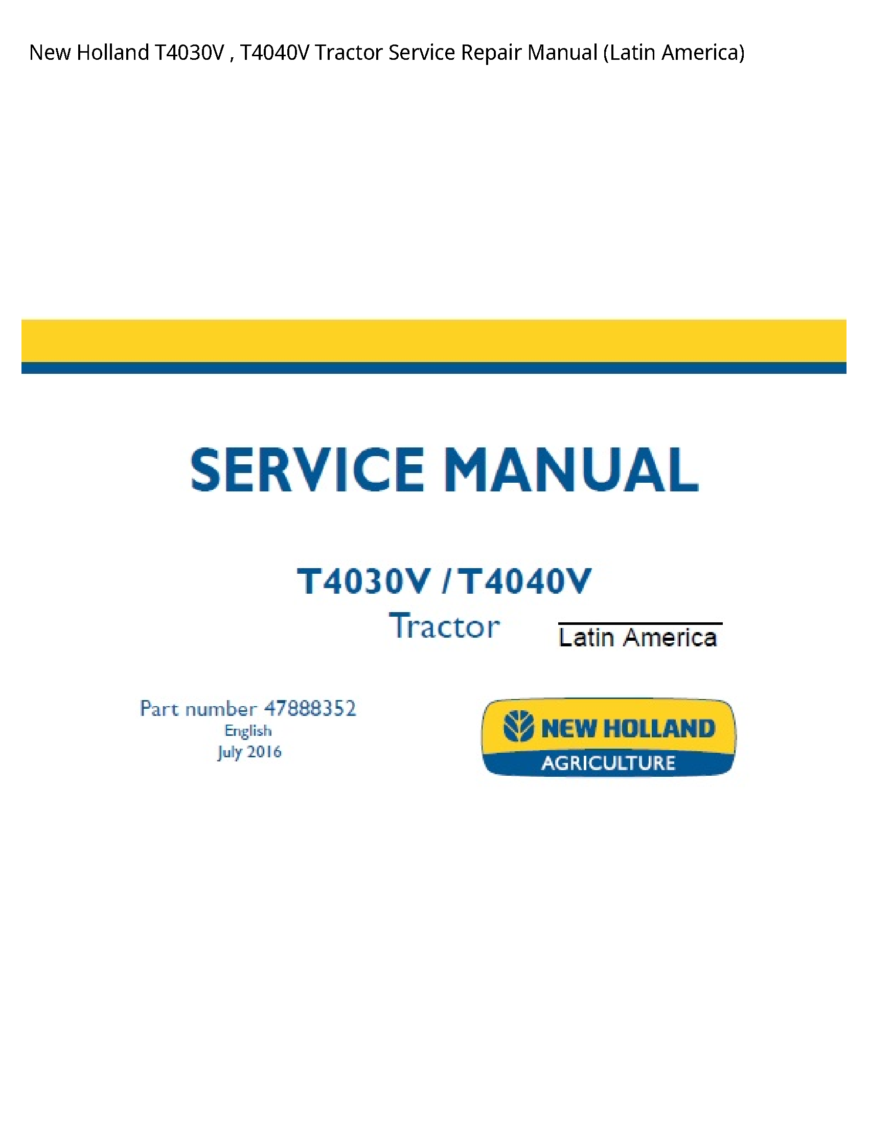 New Holland T4030V Tractor manual