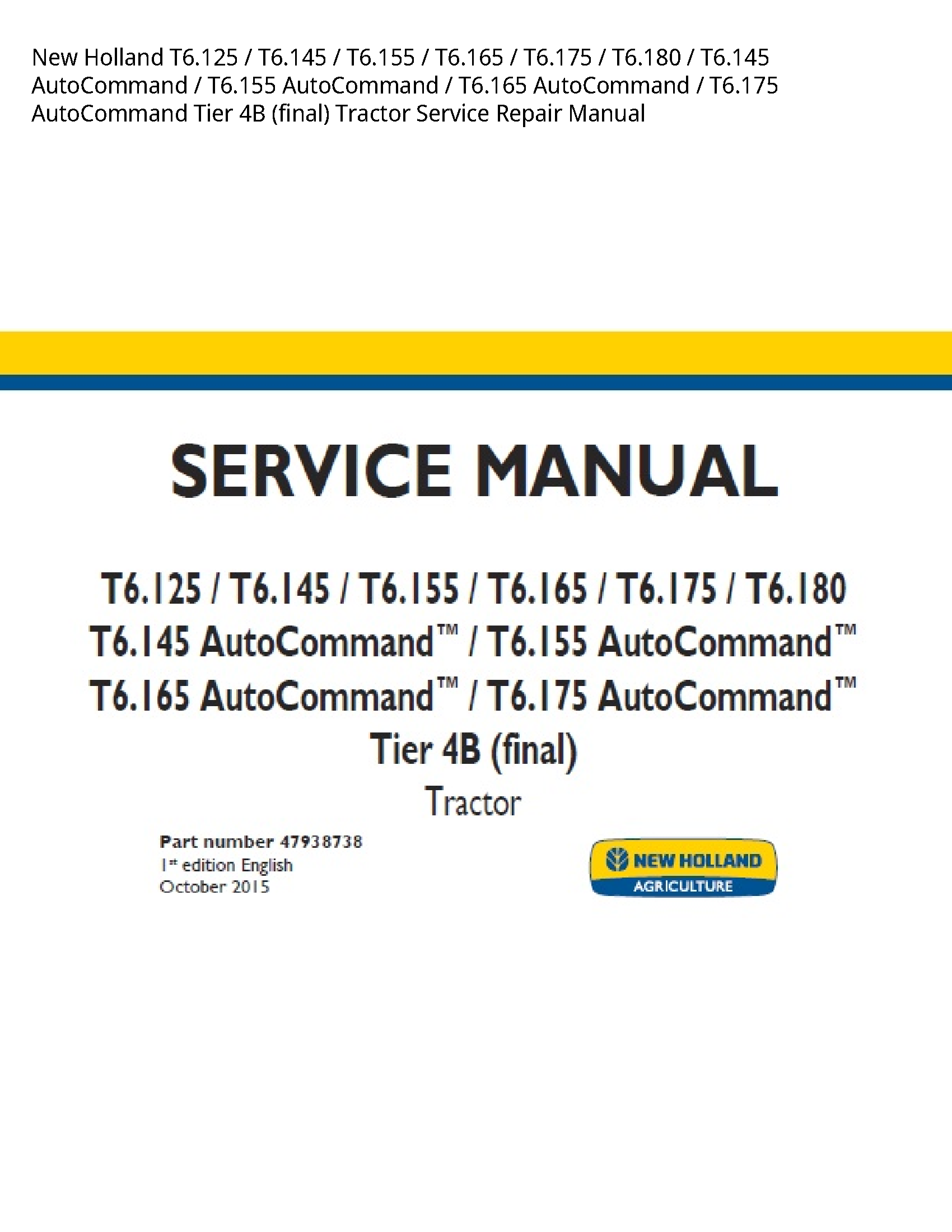New Holland T6.125 AutoCommand AutoCommand AutoCommand AutoCommand Tier (final) Tractor manual