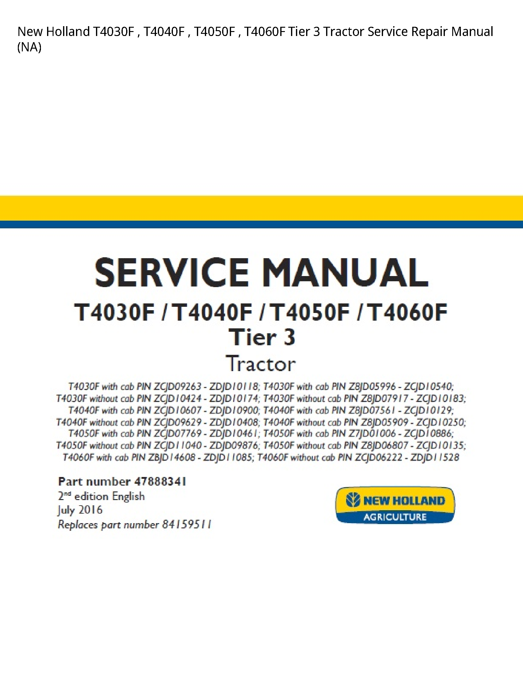 New Holland T4030F Tier Tractor manual