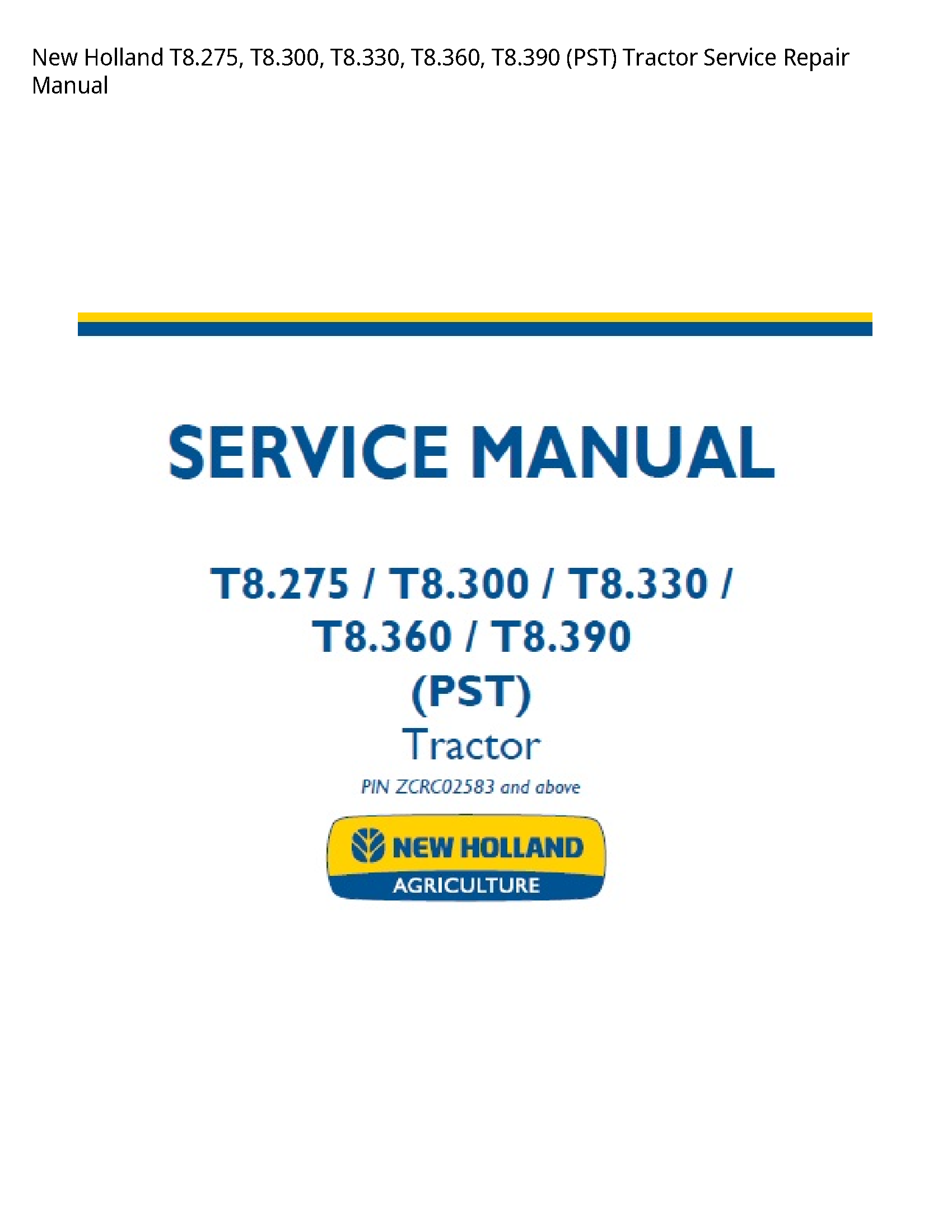 New Holland T8.275 (PST) Tractor manual