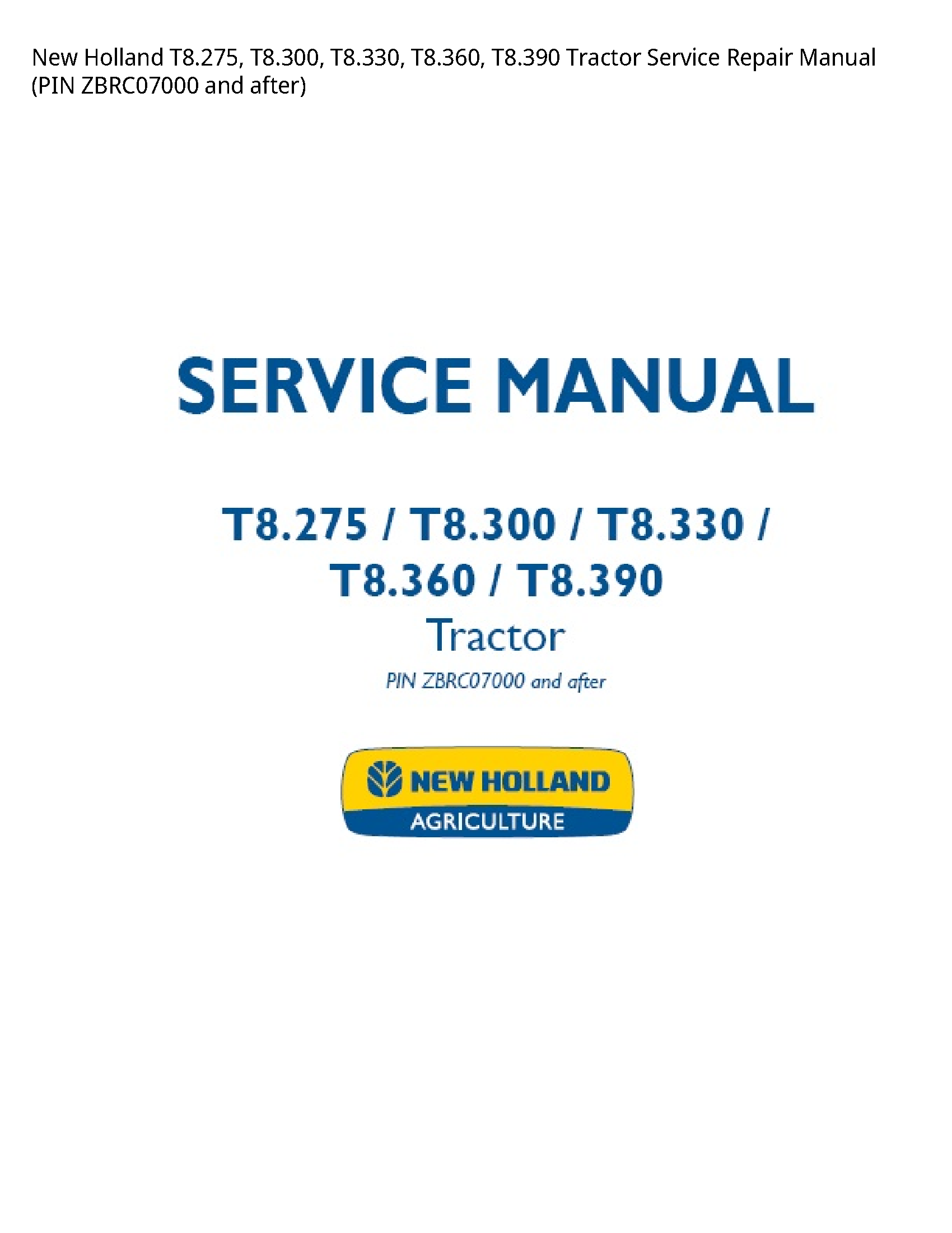 New Holland T8.275 Tractor manual