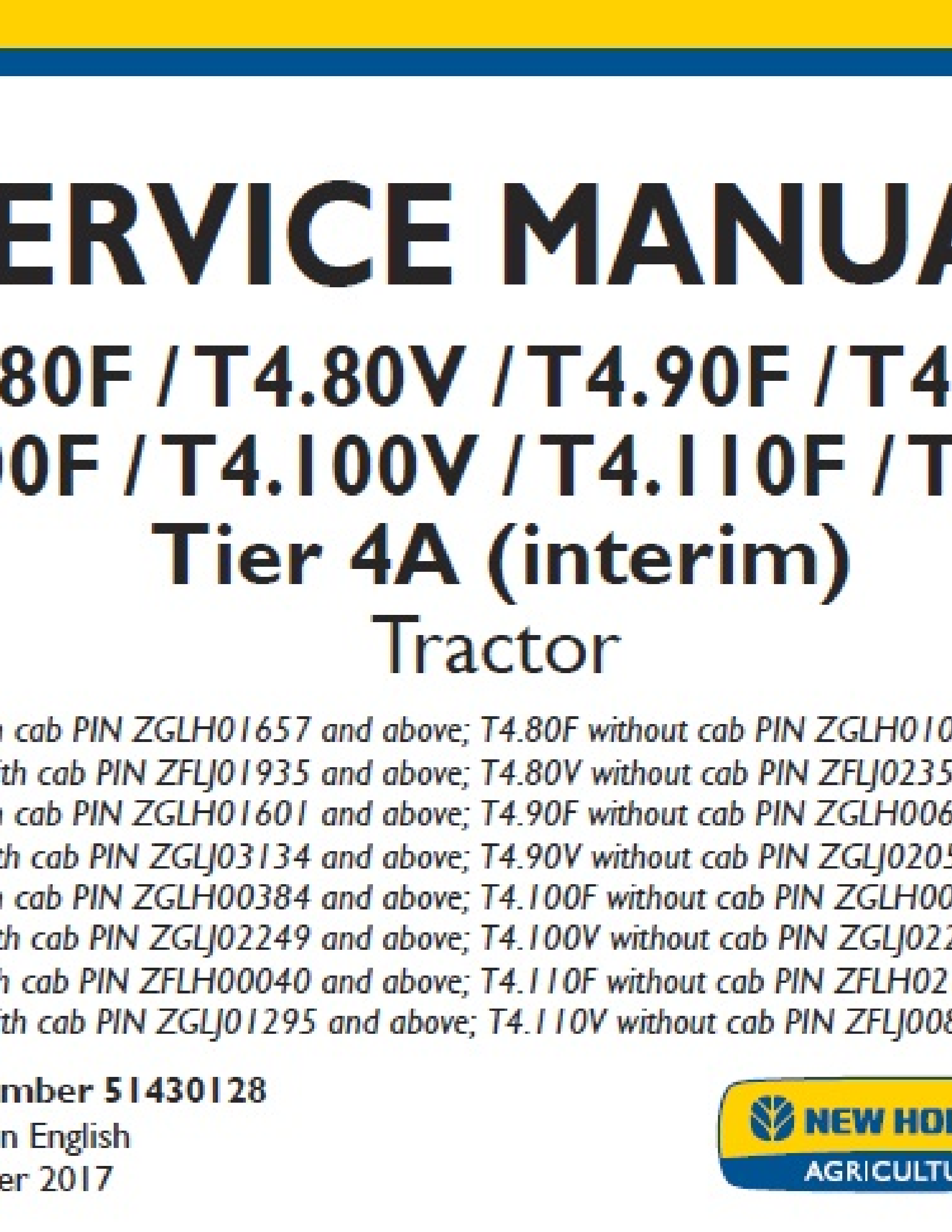 New Holland T4.80F Tier (interim) Tractor manual