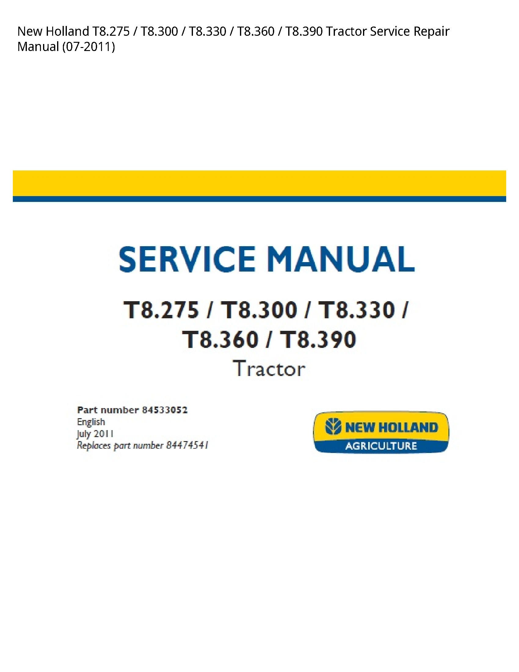 New Holland T8.275 Tractor manual