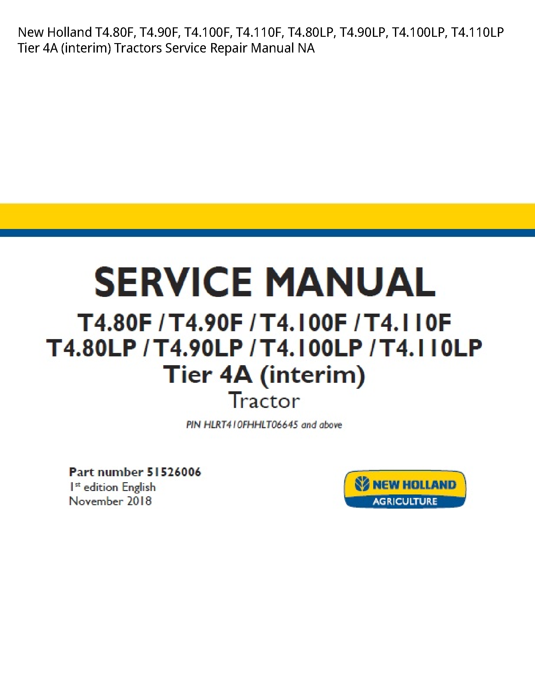 New Holland T4.80F Tier (interim) Tractors manual