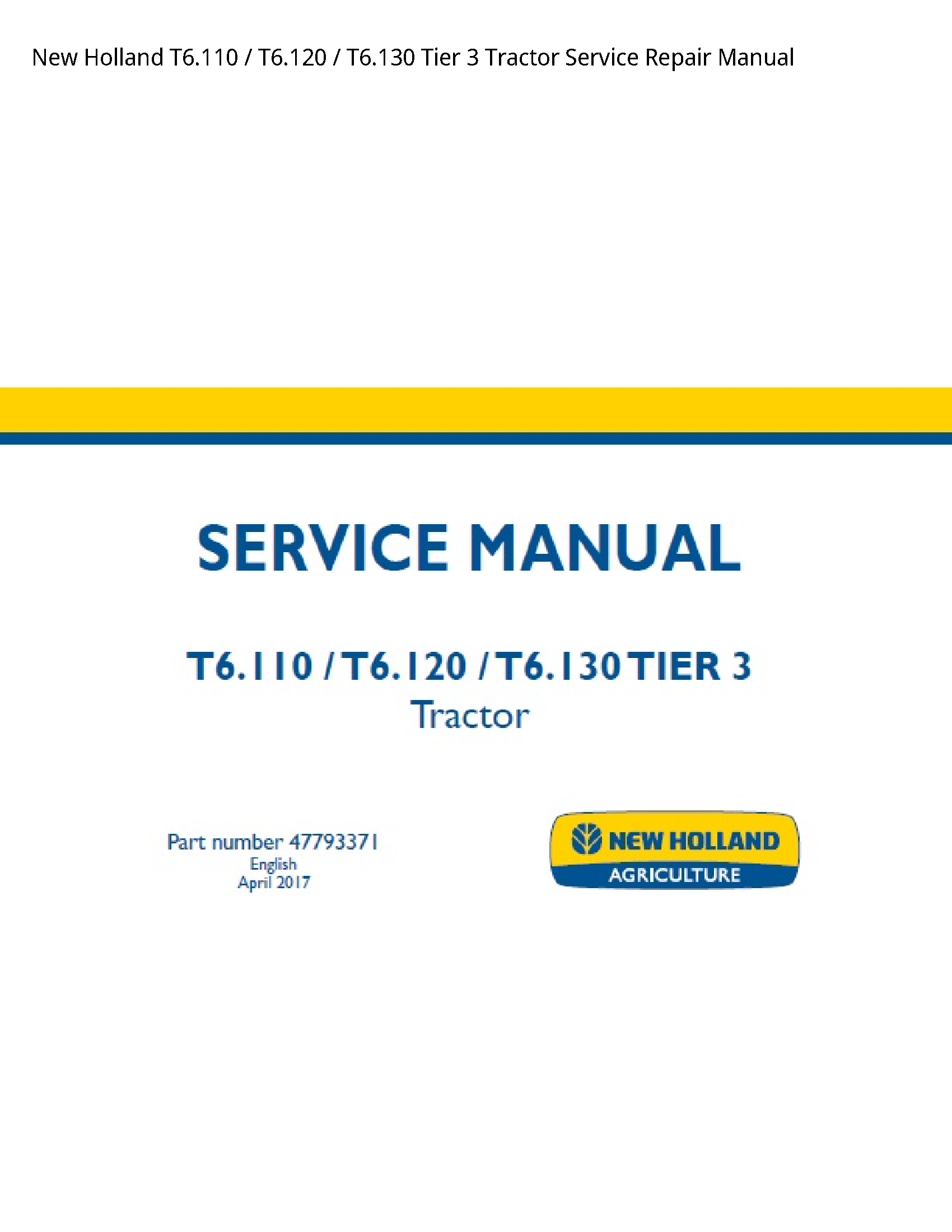 New Holland T6.110 Tier Tractor manual