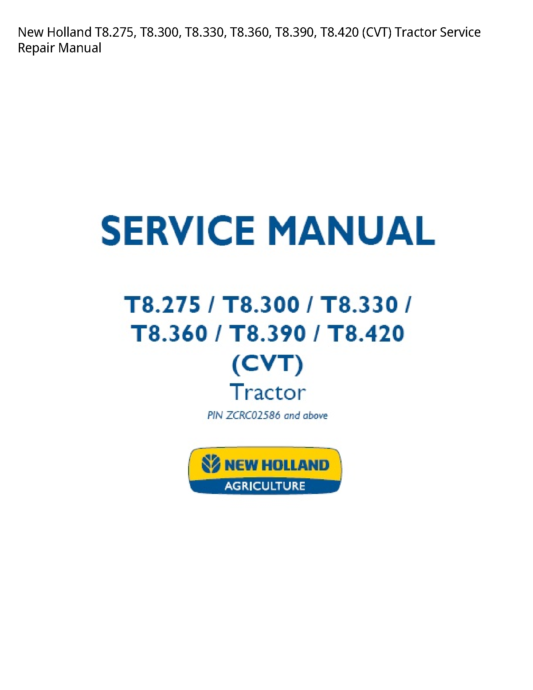 New Holland T8.275 (CVT) Tractor manual