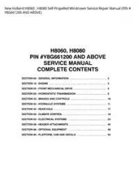 New Holland H8060   H8080 Self-Propelled Windrower Service Repair Manual (PIN # Y8G661200 AND ABOVE) preview