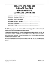 New Holland 565  570  575 and 580 Square Balers Service Repair Manual preview