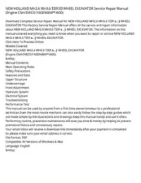 NEW HOLLAND MH2.6 MH3.6 TIER III WHEEL EXCAVATOR Service Repair Manual (Engine CNH/IVECO F4GE9484P*J600) preview