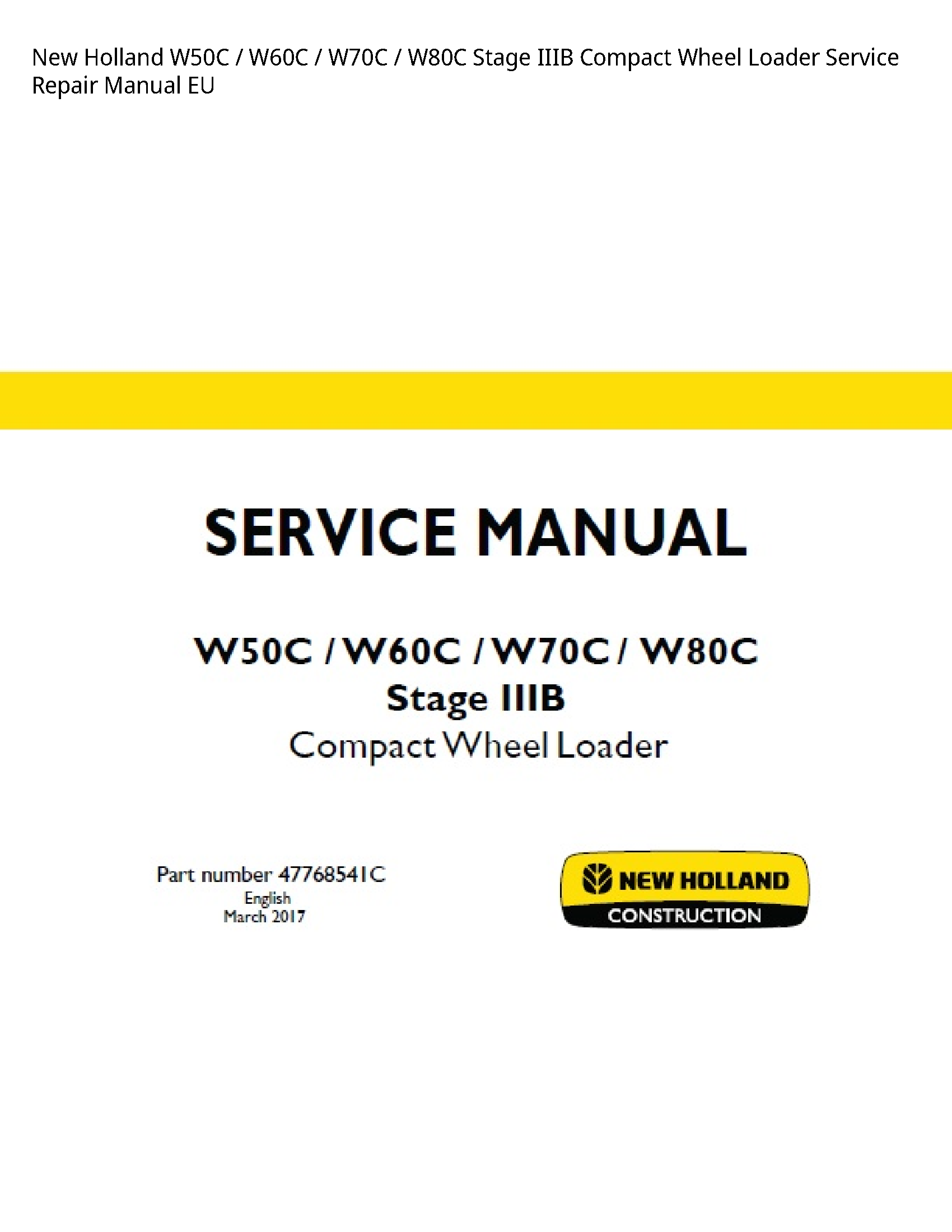 New Holland W50C Stage IIIB Compact Wheel Loader manual