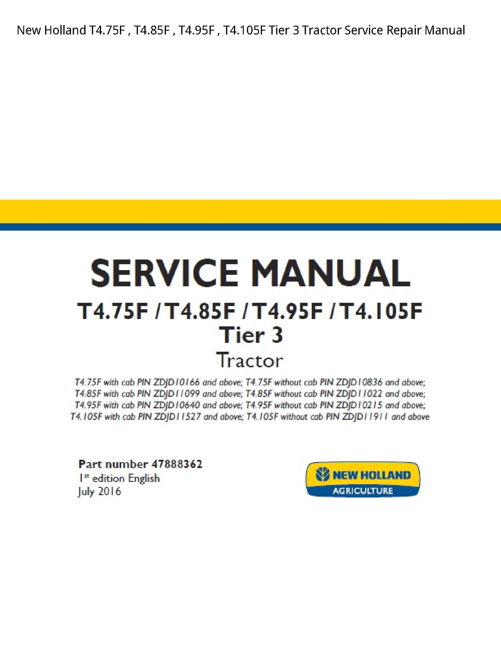 New Holland T4.75F Tier Tractor manual