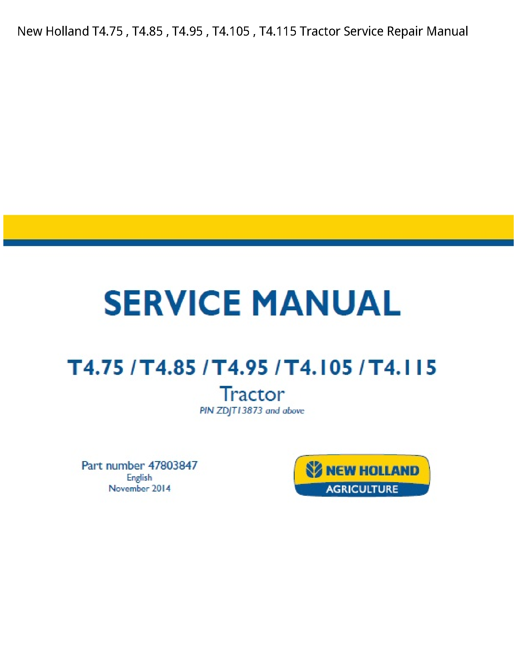 New Holland T4.75 Tractor manual