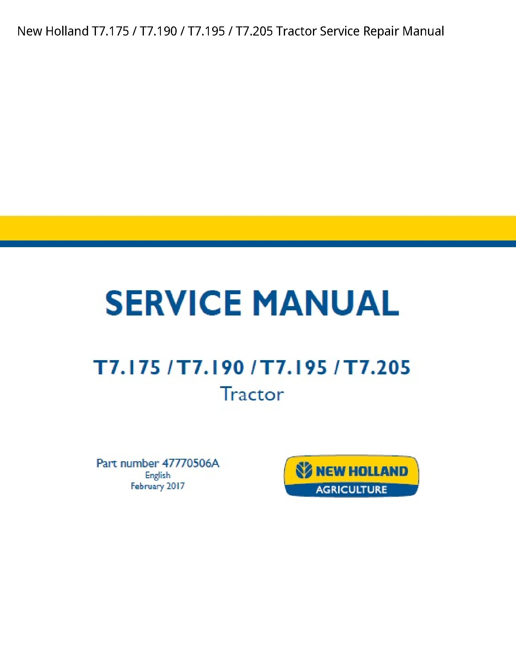 New Holland T7.175 Tractor manual