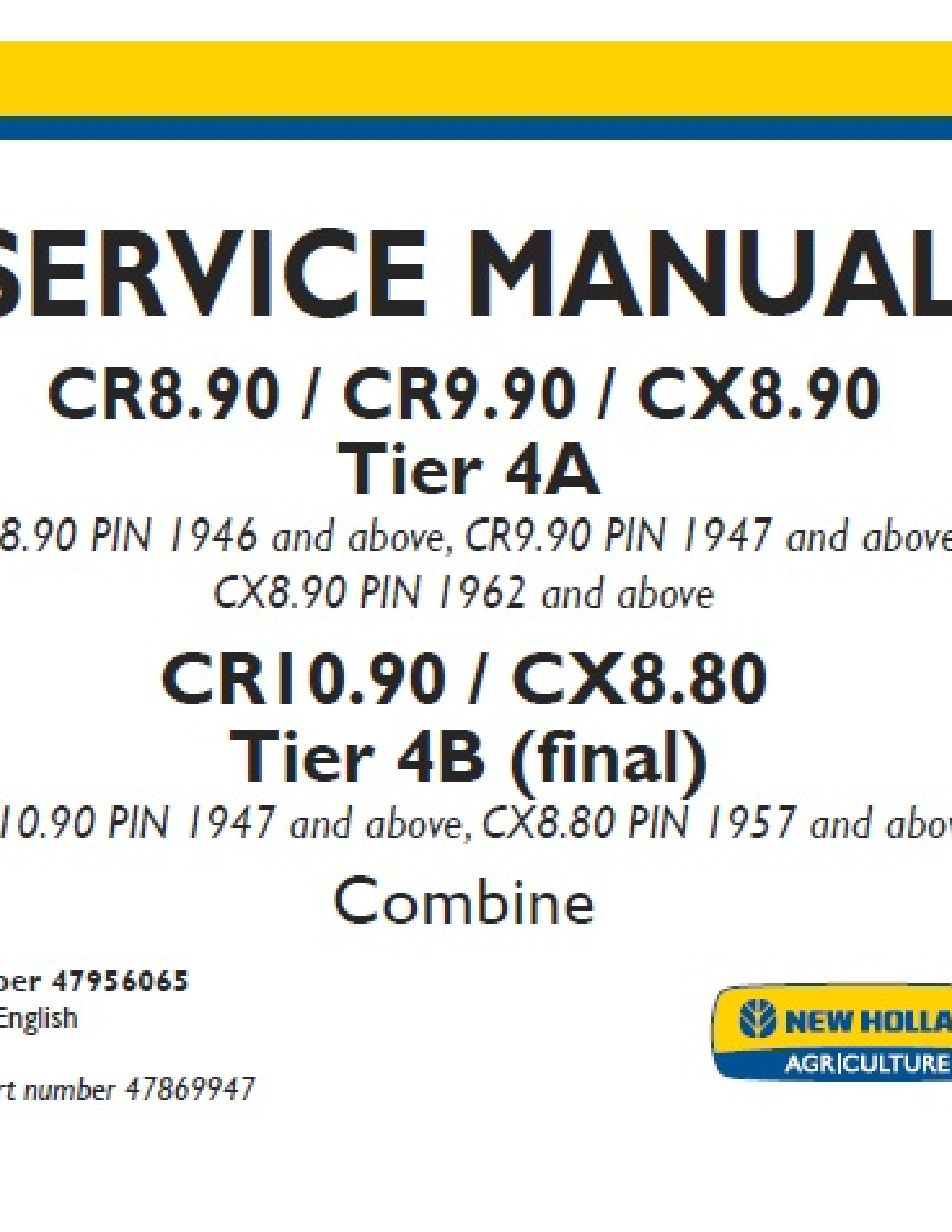 New Holland CR8.90 Tier Tier (final) Combine manual