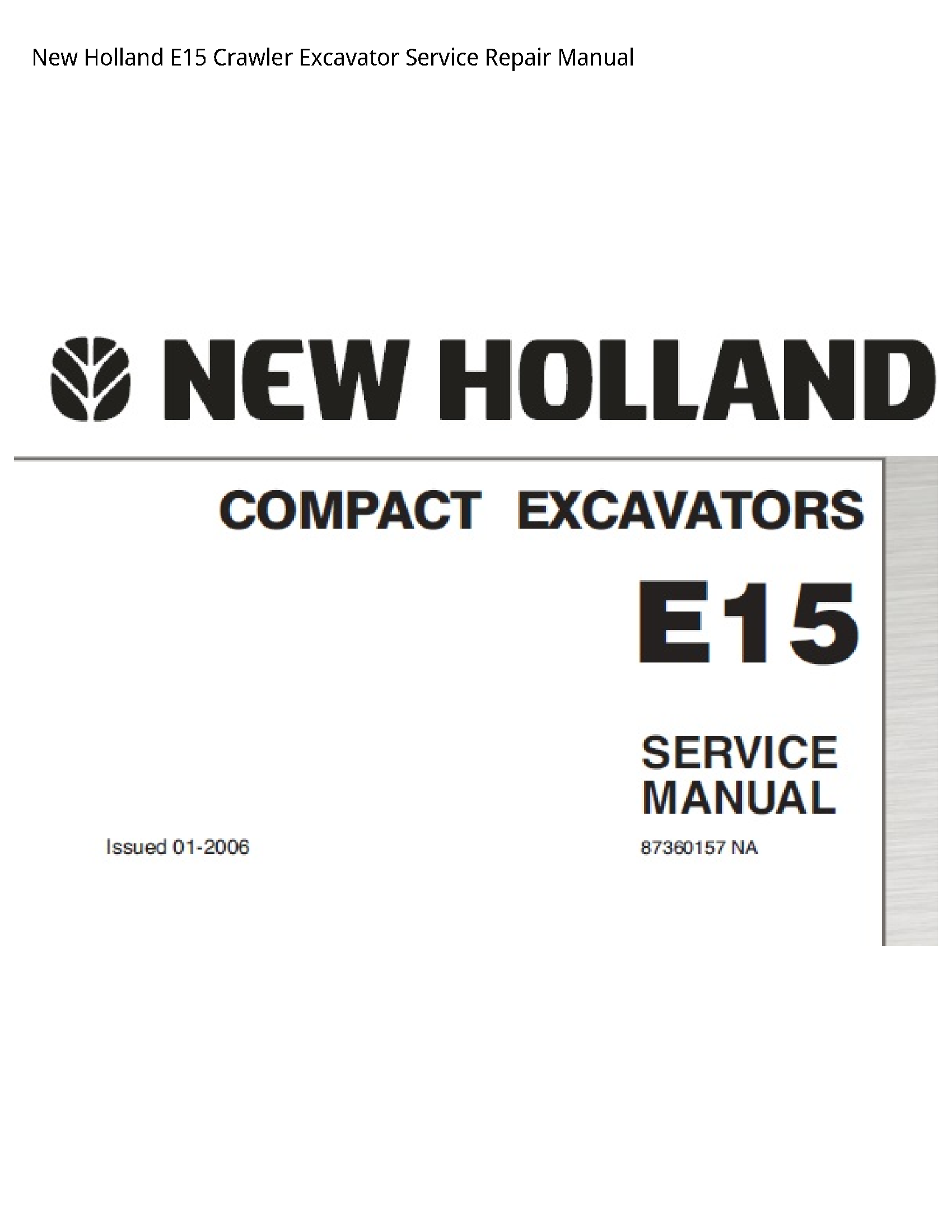 New Holland E15 Crawler Excavator manual