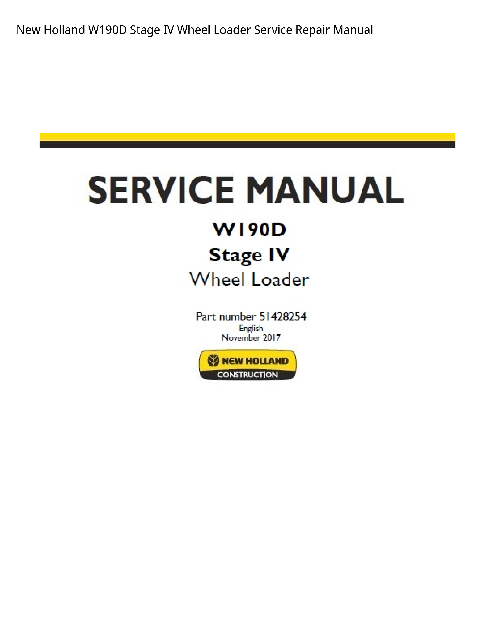 New Holland W190D Stage IV Wheel Loader manual