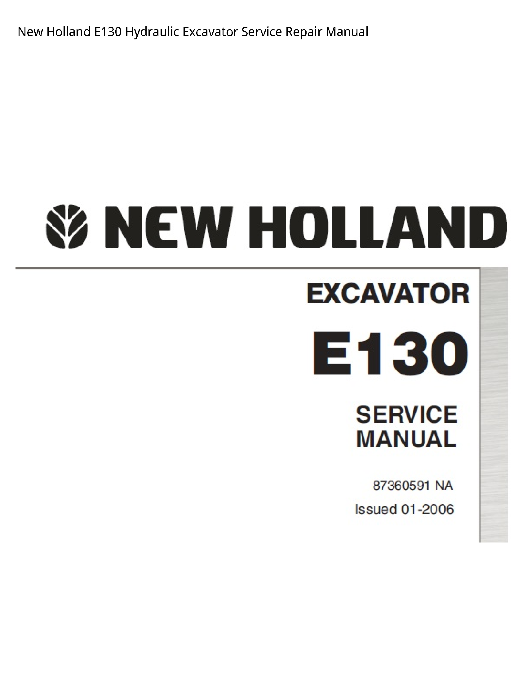 New Holland E130 Hydraulic Excavator manual