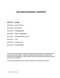 New Holland LB75 Backhoe Loader service manual