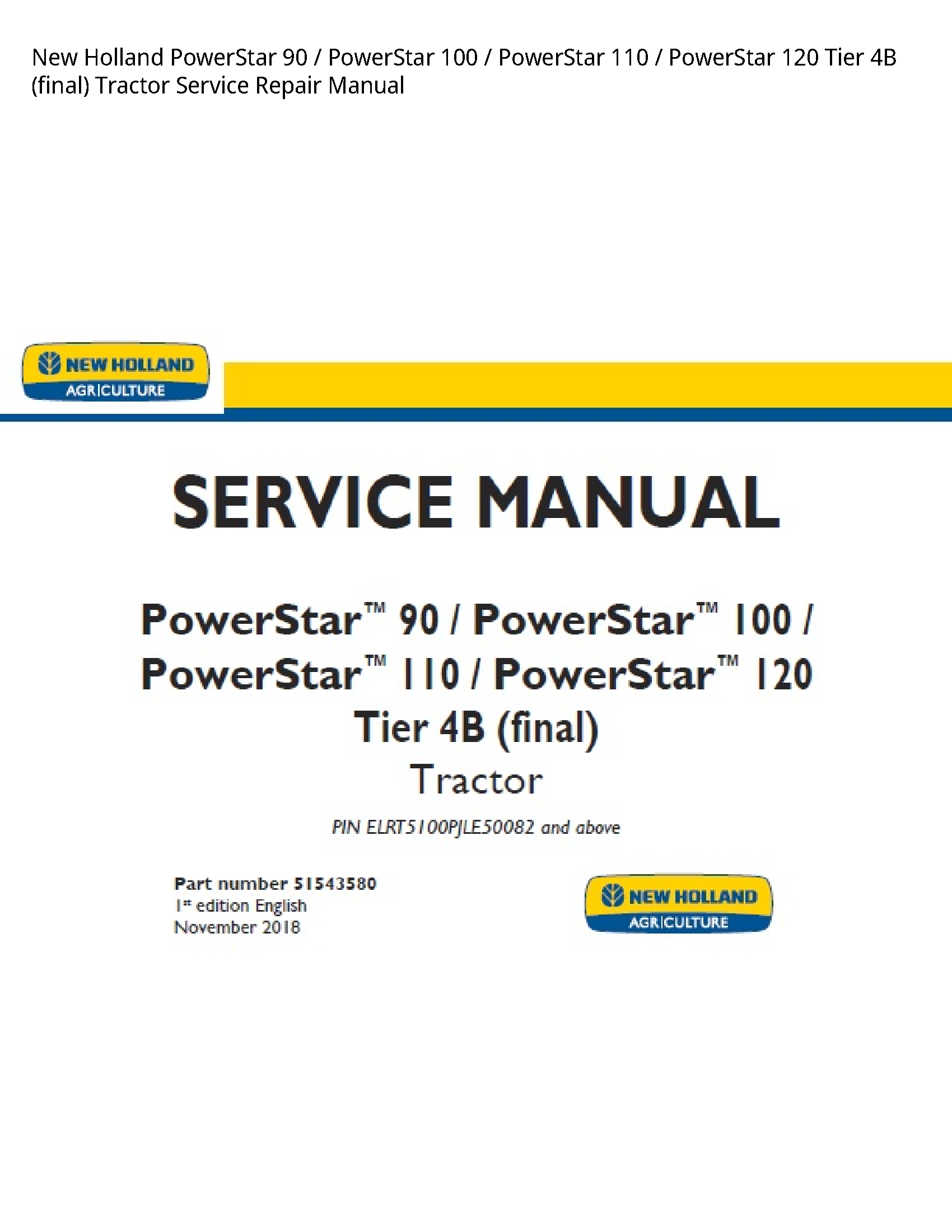 New Holland 90 PowerStar PowerStar PowerStar PowerStar Tier (final) Tractor manual