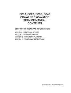 New Holland EC15 Crawler Mini Excavator manual