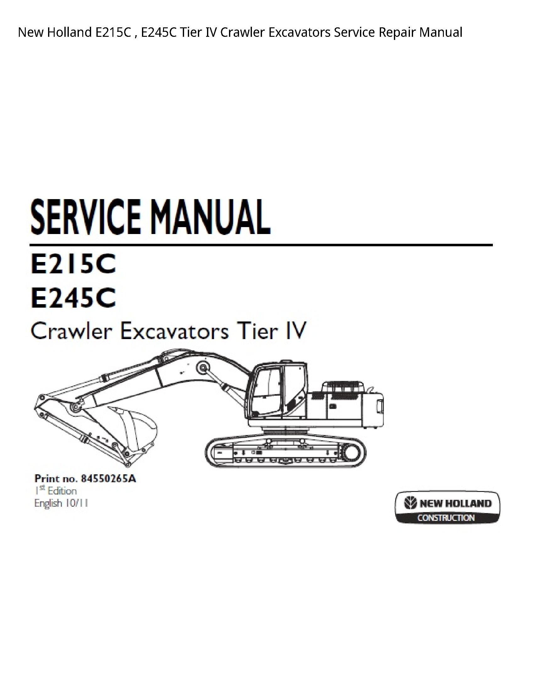 New Holland E215C Tier IV Crawler Excavators manual