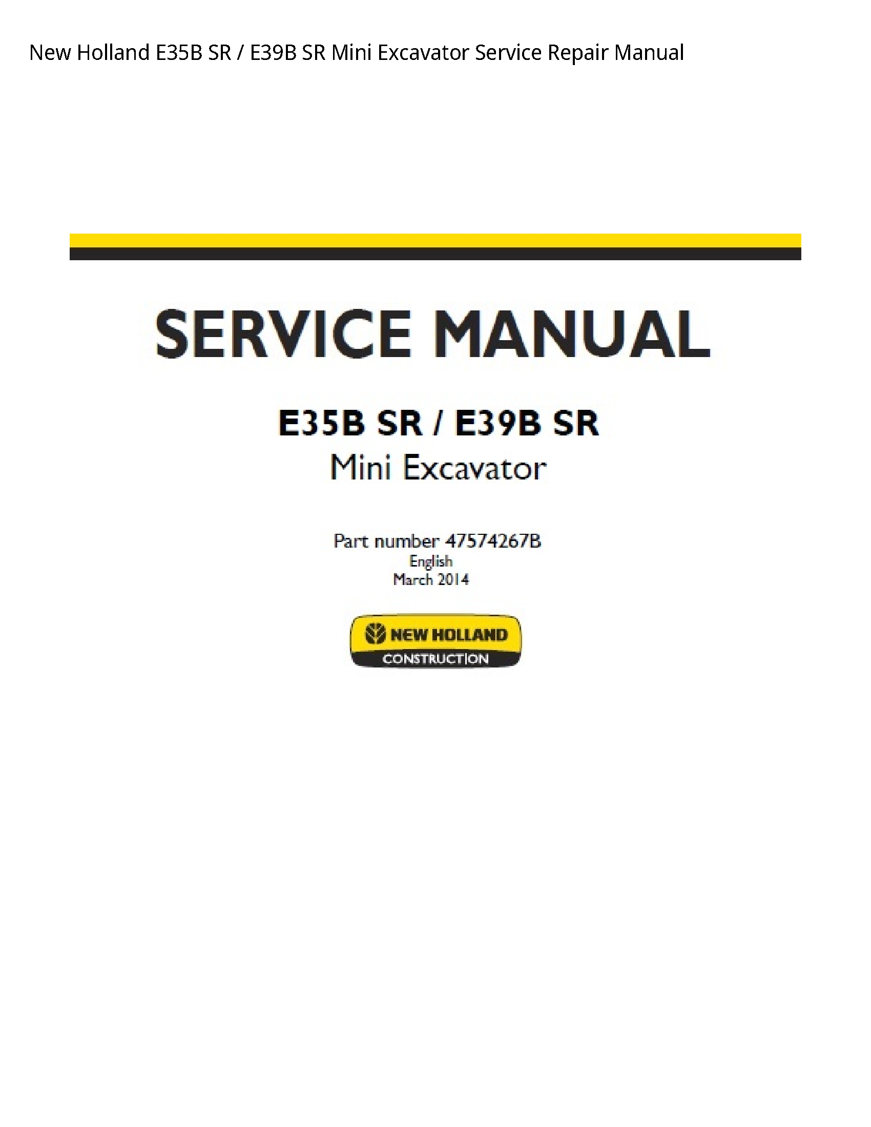 New Holland E35B SR SR Mini Excavator manual