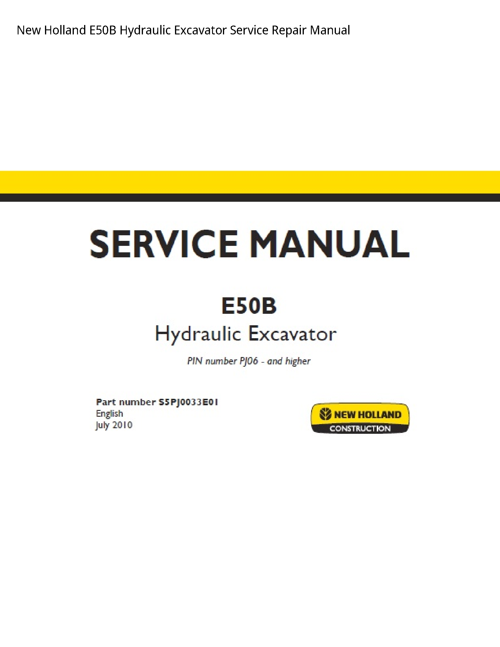 New Holland E50B Hydraulic Excavator manual