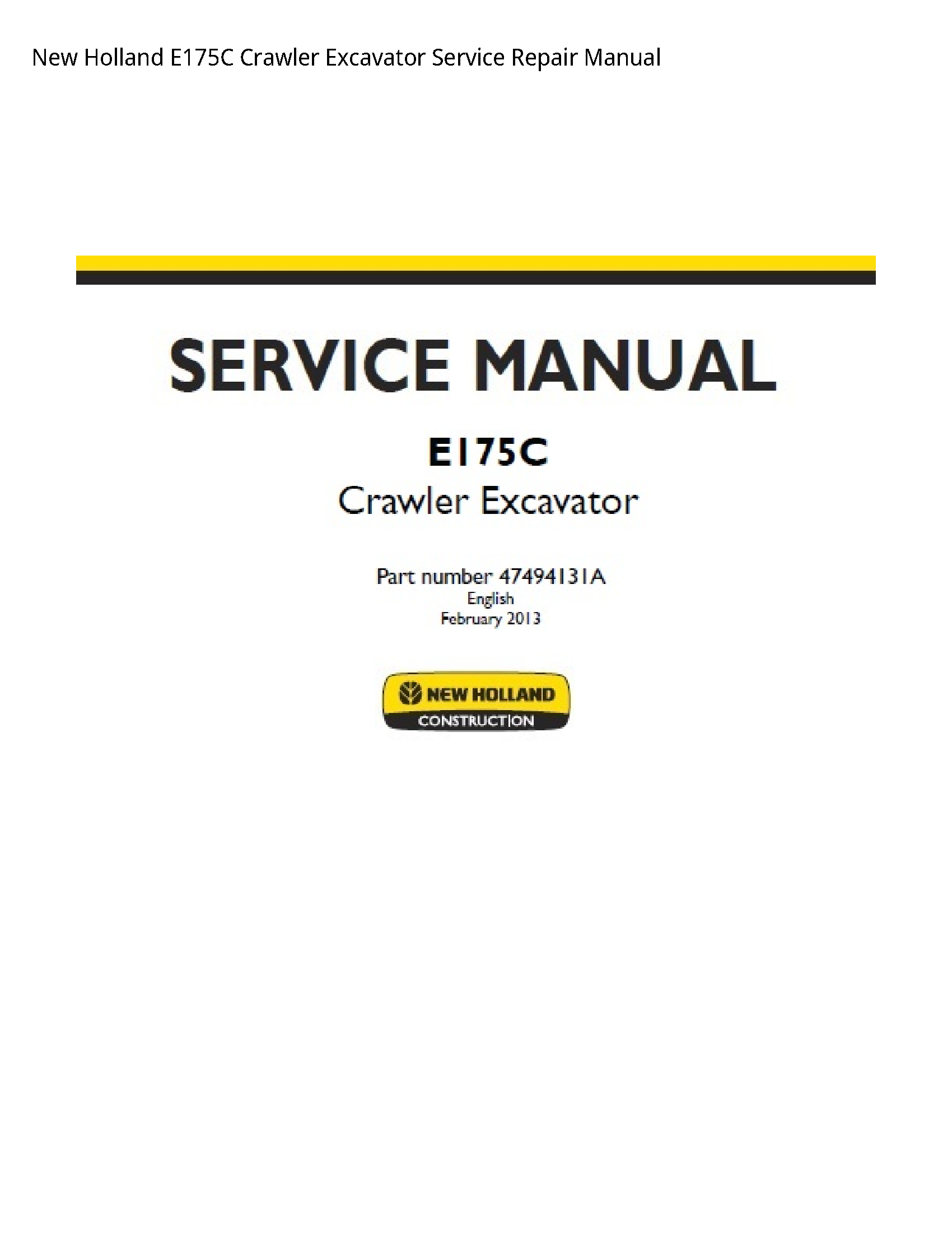 New Holland E175C Crawler Excavator manual