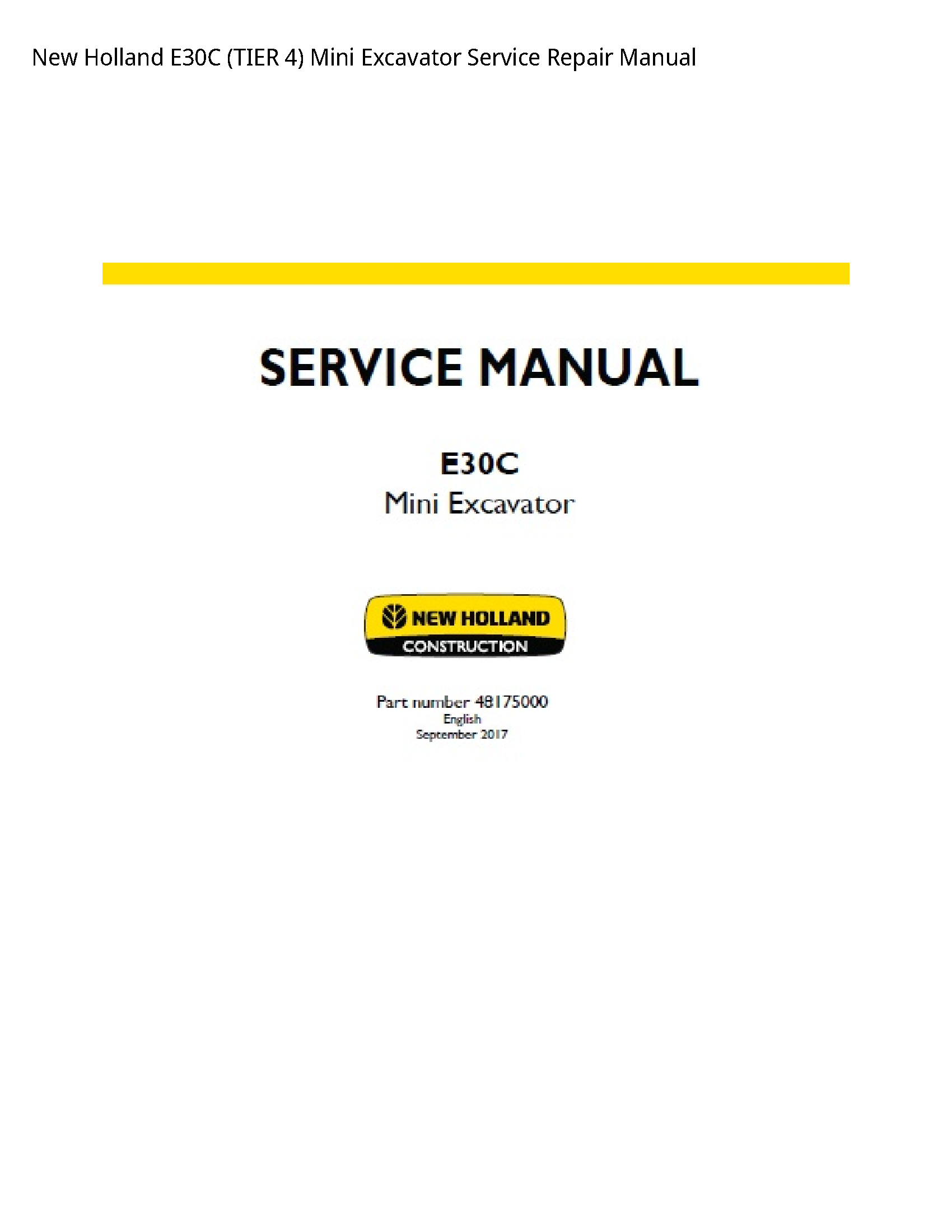 New Holland E30C (TIER Mini Excavator manual