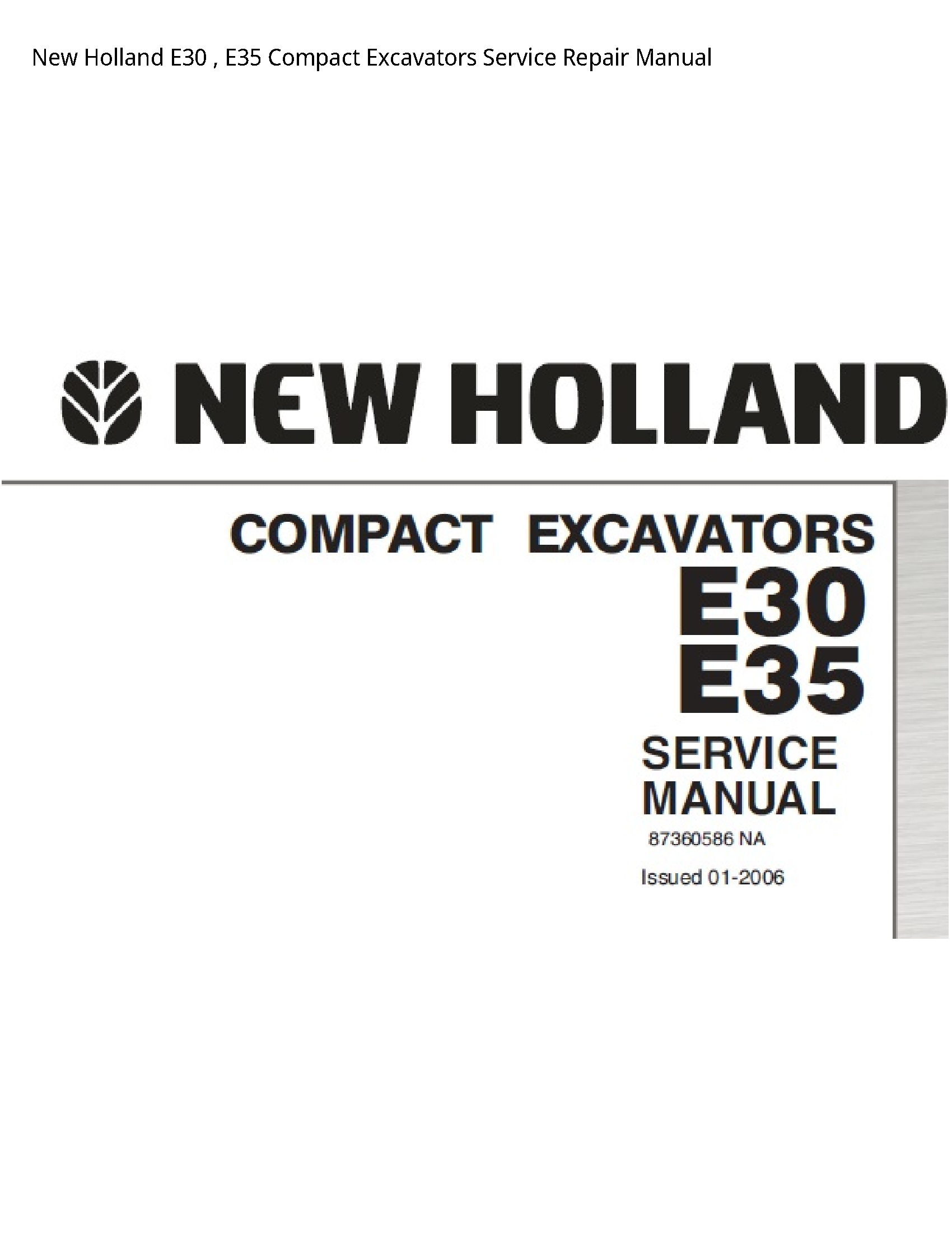 New Holland E30 Compact Excavators manual