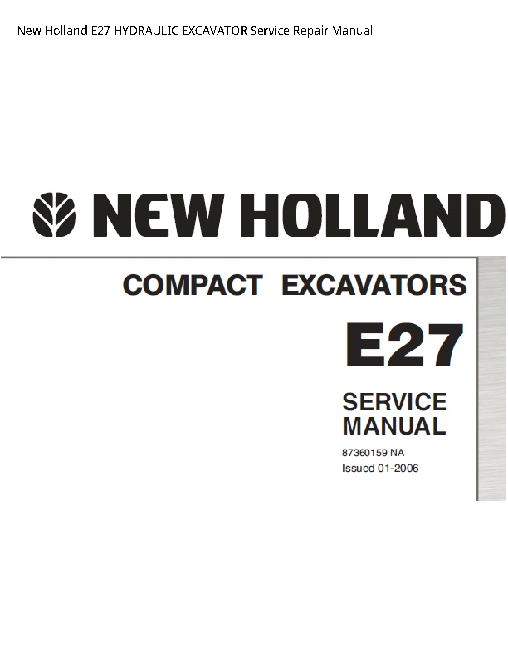 New Holland E27 HYDRAULIC EXCAVATOR manual