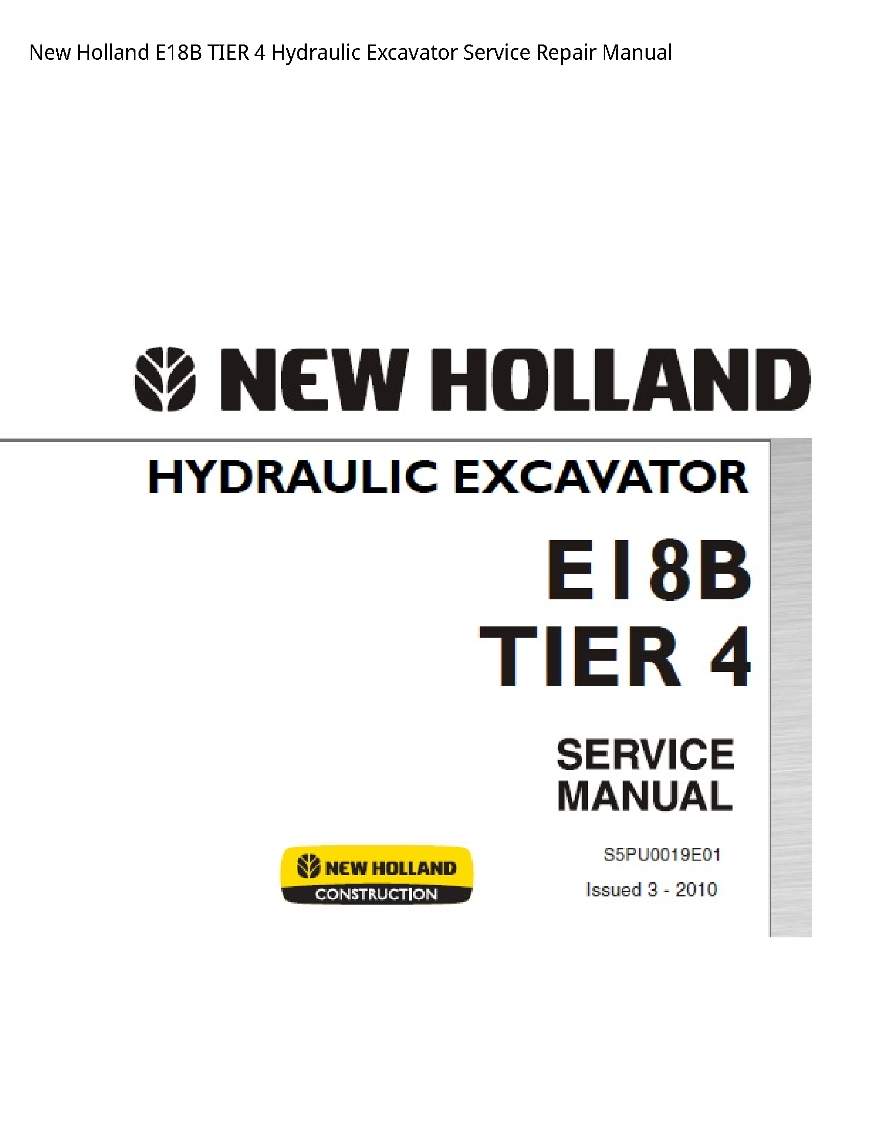 New Holland E18B TIER Hydraulic Excavator manual