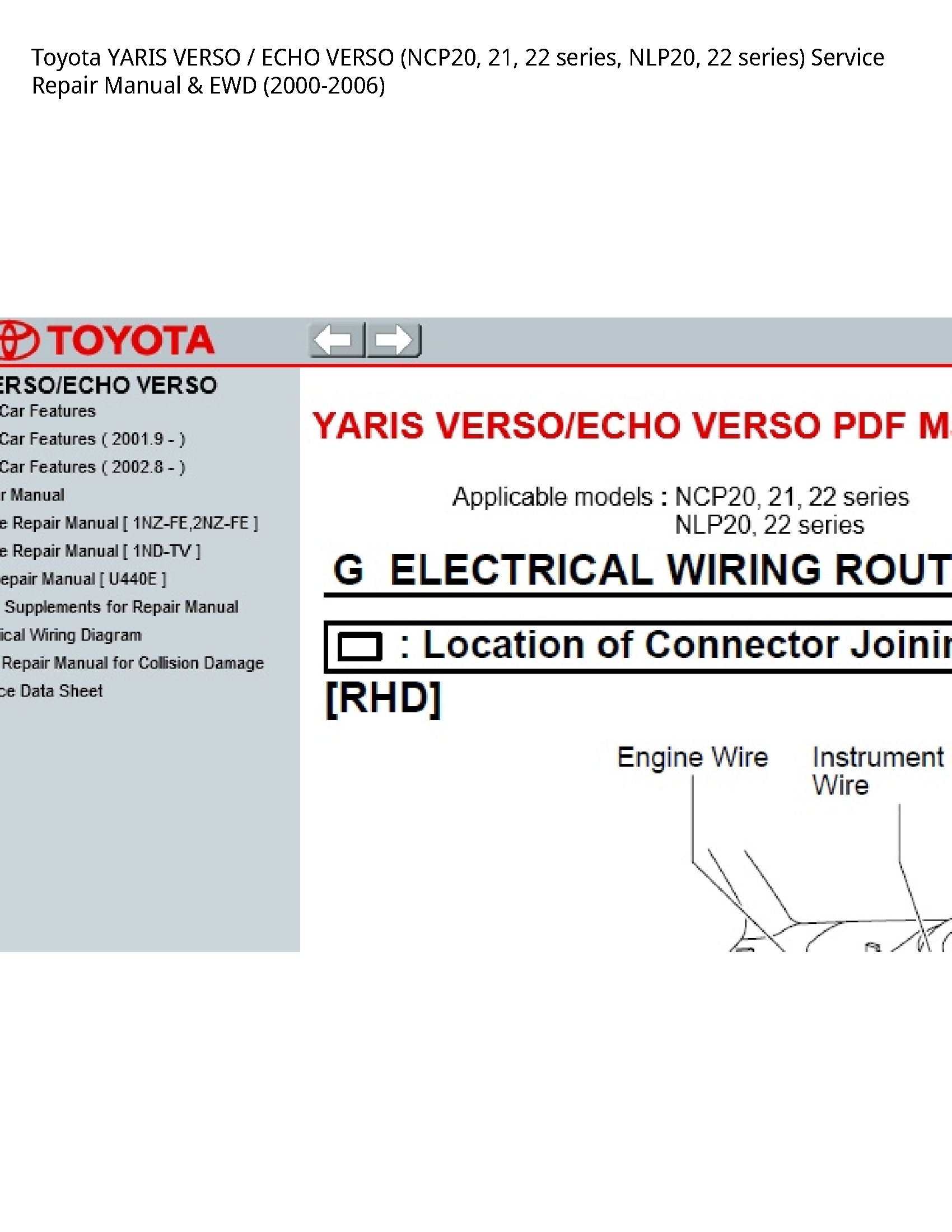 Toyota (NCP20 YARIS VERSO ECHO VERSO series manual