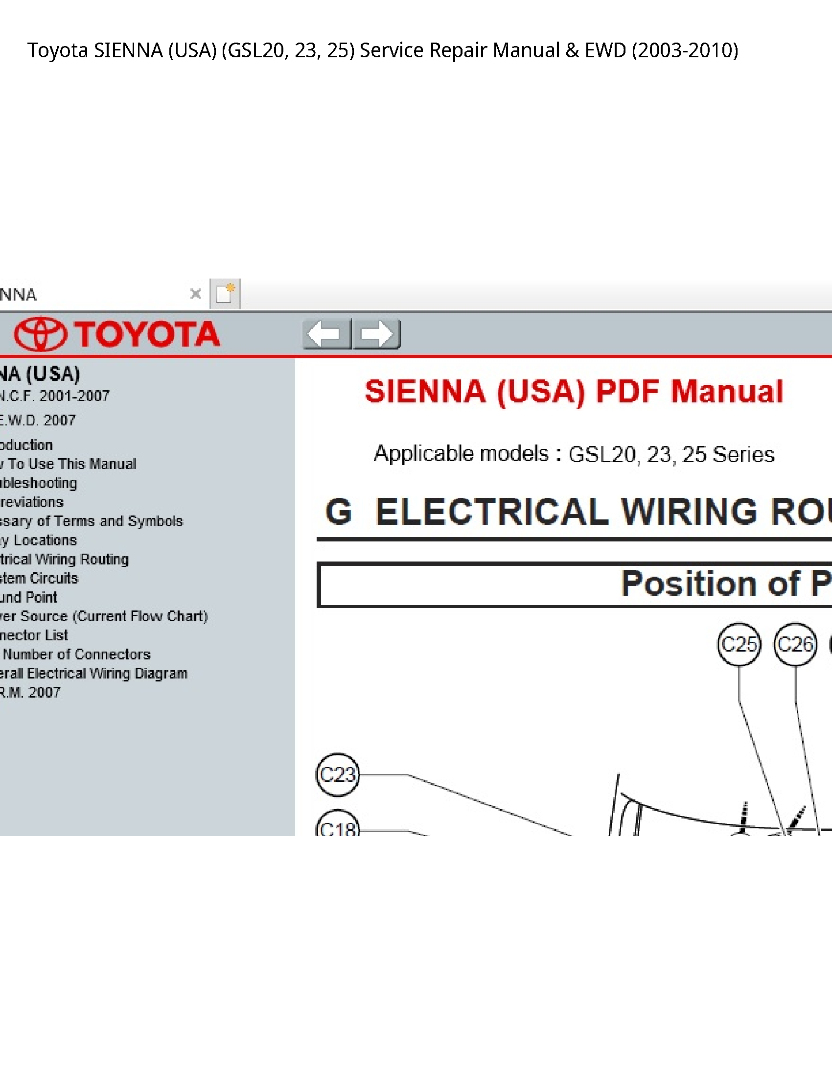 Toyota (GSL20 SIENNA (USA) manual