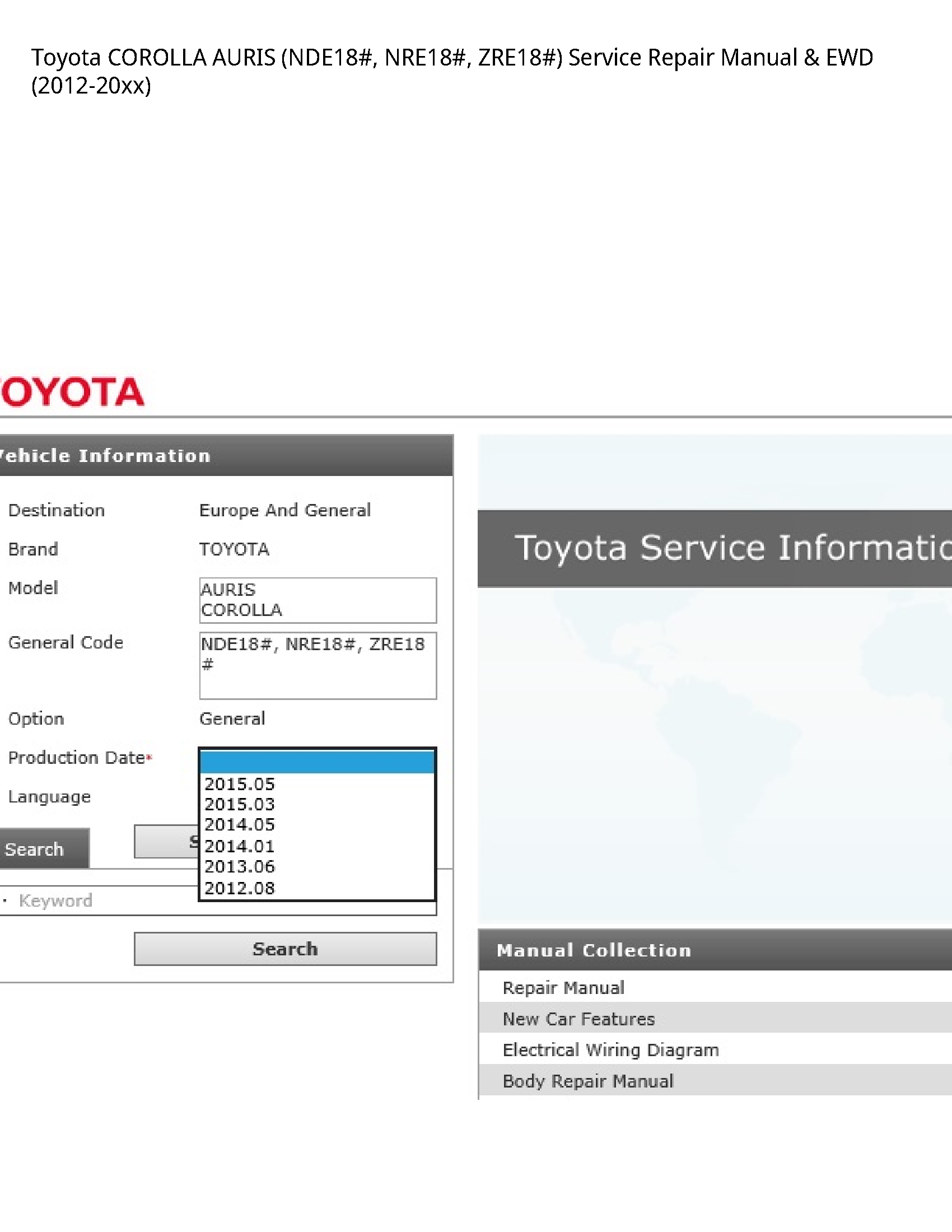 Toyota (NDE18# COROLLA AURIS manual