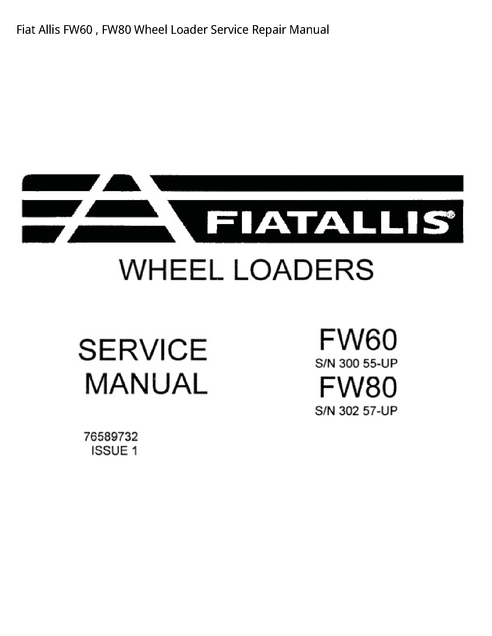 Fiat Allis FW60 Wheel Loader manual