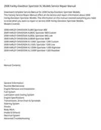 2008 Harley-Davidson Sportster XL Models Service Repair Manual preview