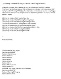 2007 Harley-Davidson Touring FLT Models Service Repair Manual preview