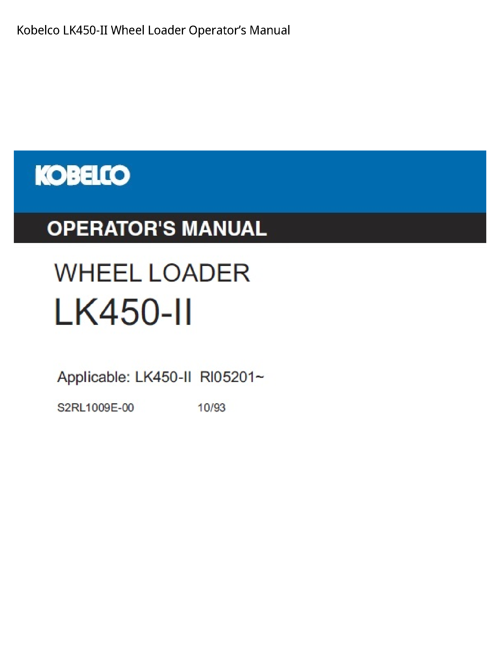 Kobelco LK450-II Wheel Loader Operator’s manual