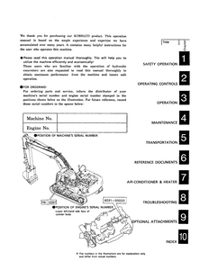 Kobelco SK200 Hydraulic Excavator Operator’s manual