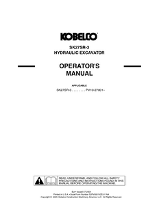 Kobelco SK27SR-3 HYDRAULIC EXCAVATOR Operator’s manual