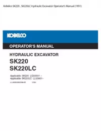 Kobelco SK220   SK220LC Hydraulic Excavator Operator’s Manual (1991) preview