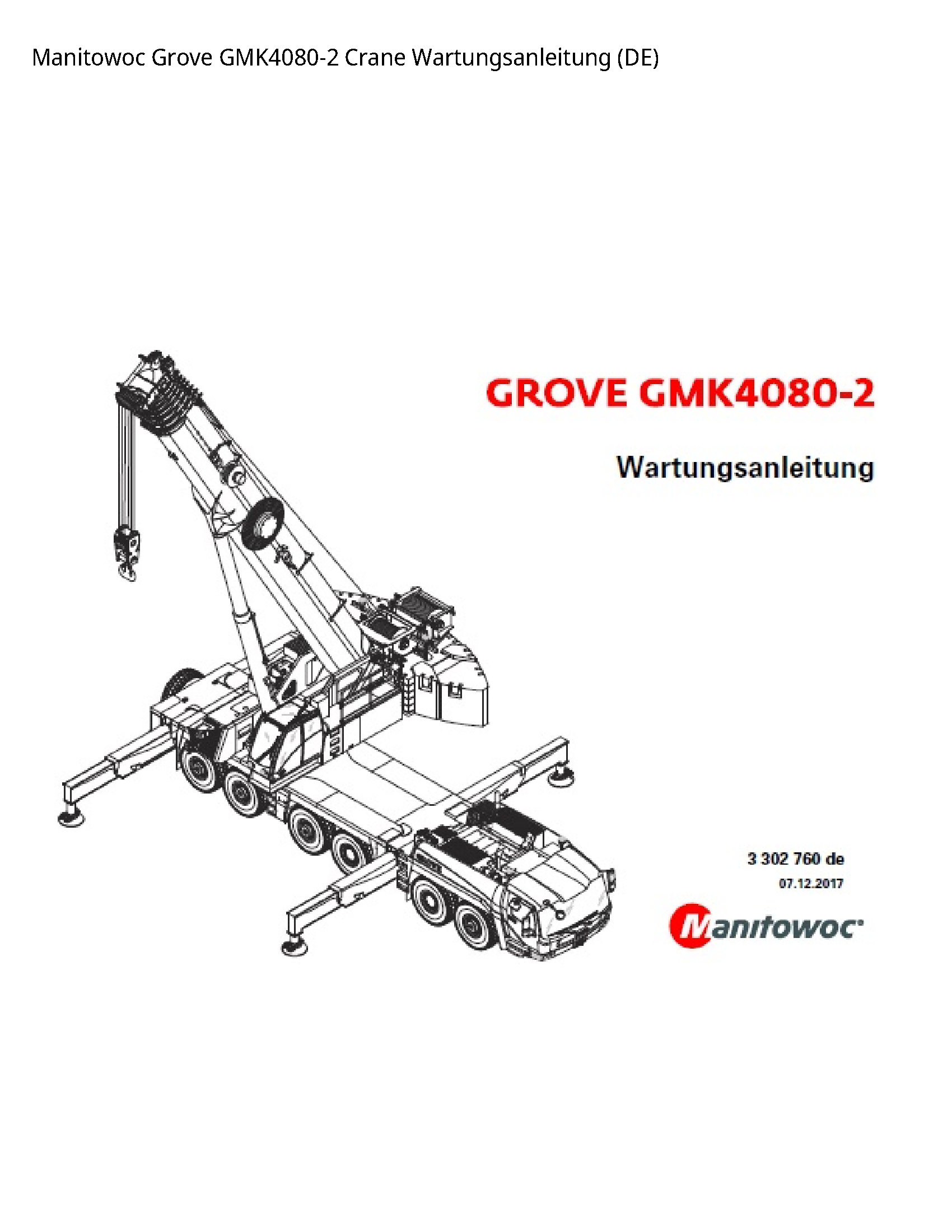 Manitowoc GMK4080-2 Grove Crane Wartungsanleitung (DE) manual