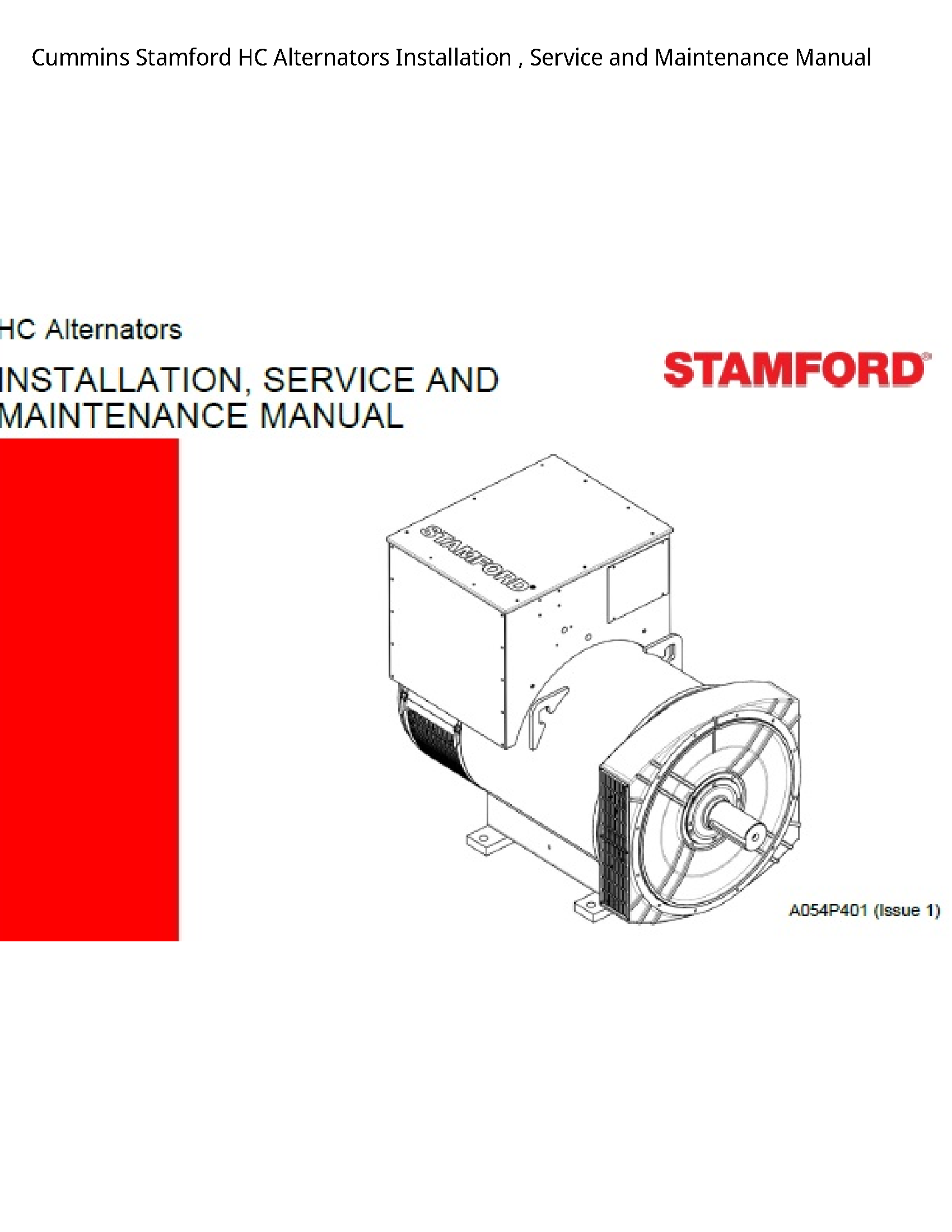 Cummins Stamford HC Alternators Installation Service  Maintenance manual