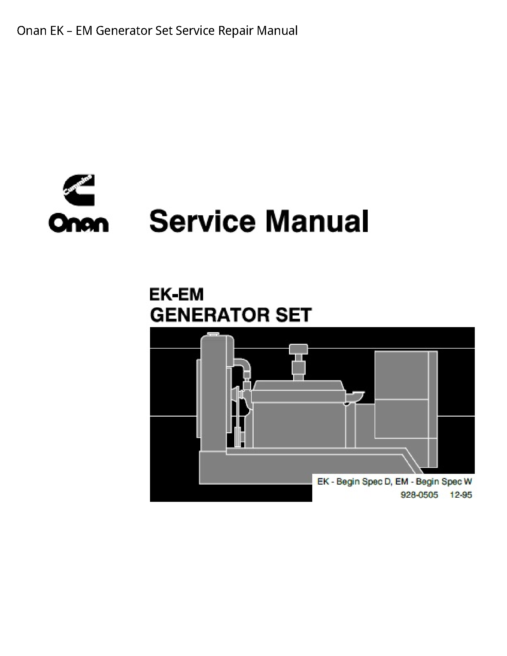 Onan EK EM Generator Set manual