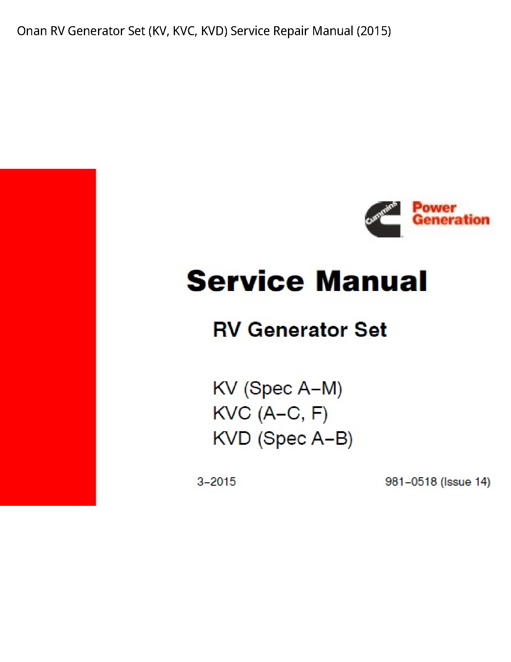 Onan RV Generator Set (KV manual