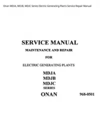 Onan MDJA  MDJB  MDJC Series Electric Generating Plants Service Repair Manual preview