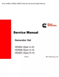 Onan HDKBA  HDKBB  HDKBC Generator Set Service Repair Manual preview